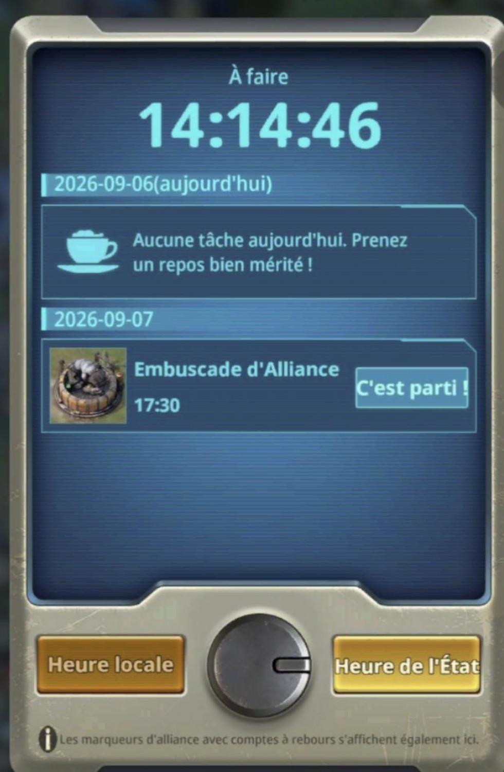 Même événement affiché en Heure de l’État : 17:30